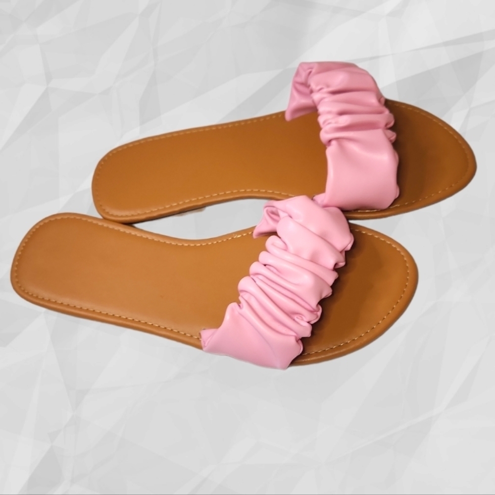 Faux Leather Ruched Sandals Pink 9